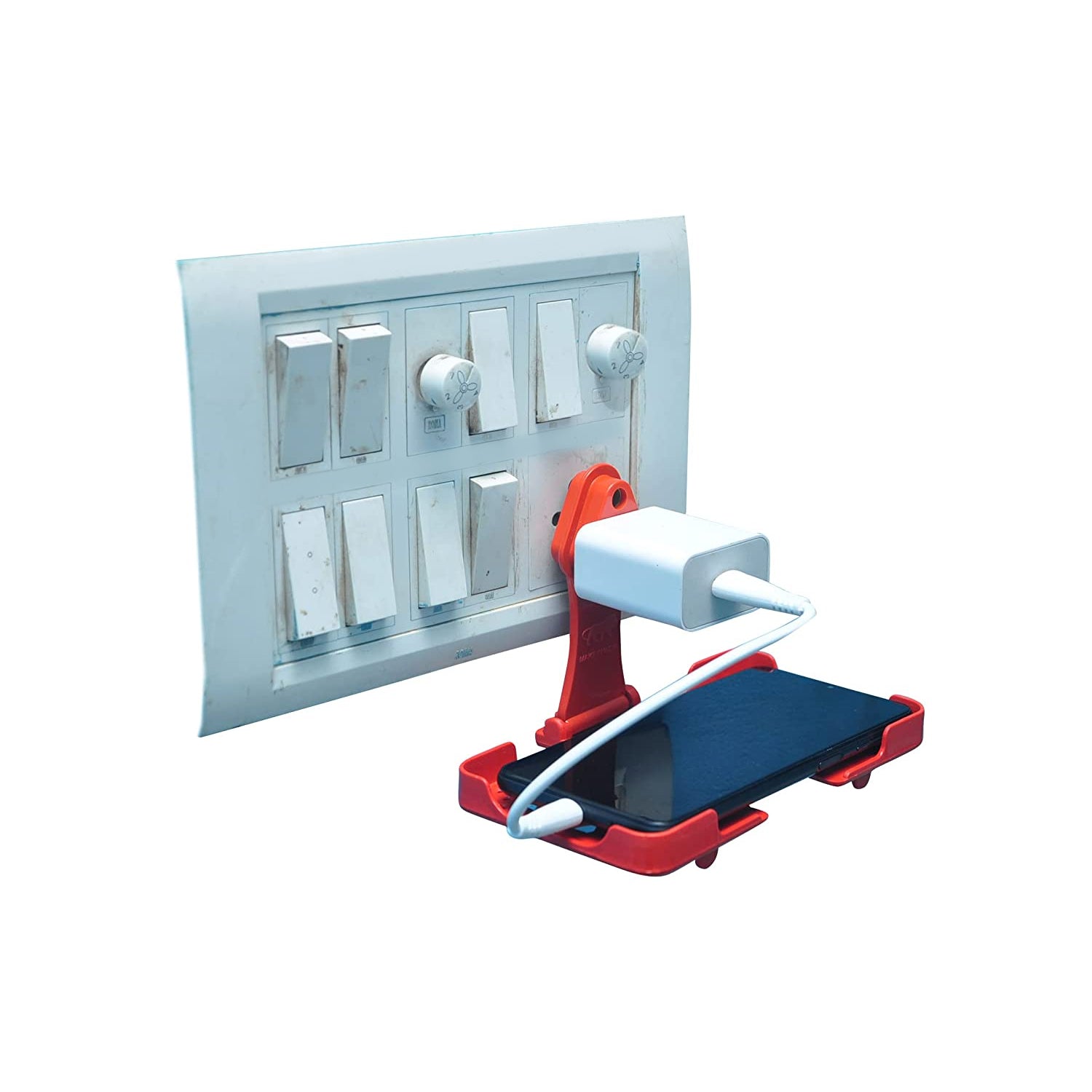 6496 Multi-Purpose Wall Holder Stand for Charging Mobile Just Fit in Socket and Hang (Red) DeoDap 6496 Multi-Purpose Wall Holder Stand for Charging Mobile Just Fit in Socket and Hang (Red) DeoDap